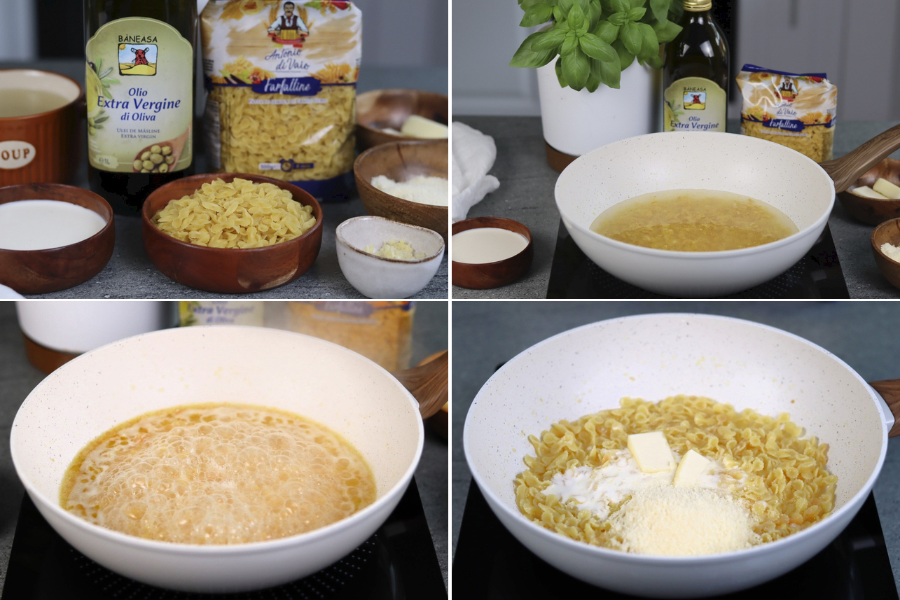Farfalline cremoase cu parmezan si usturoi