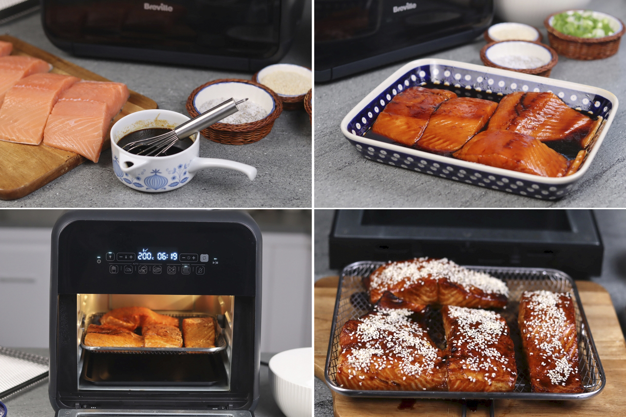 Somon teriyaki si edamame pastai la airfryer