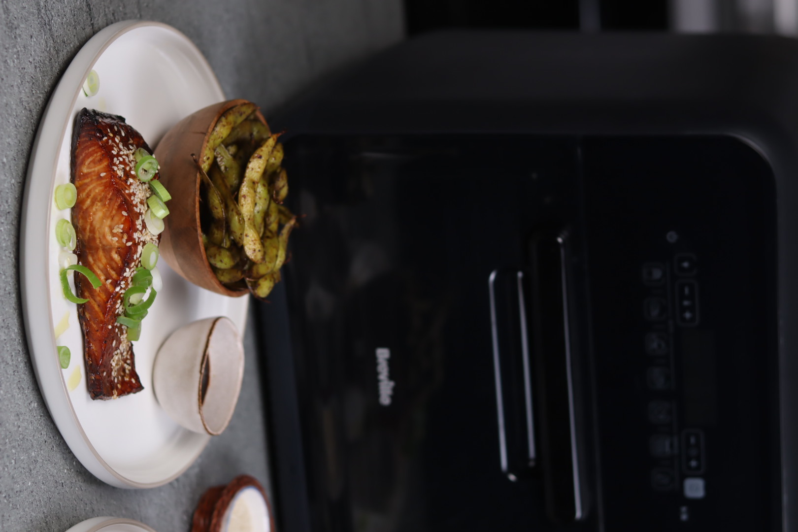 Somon teriyaki si edamame pastai la airfryer