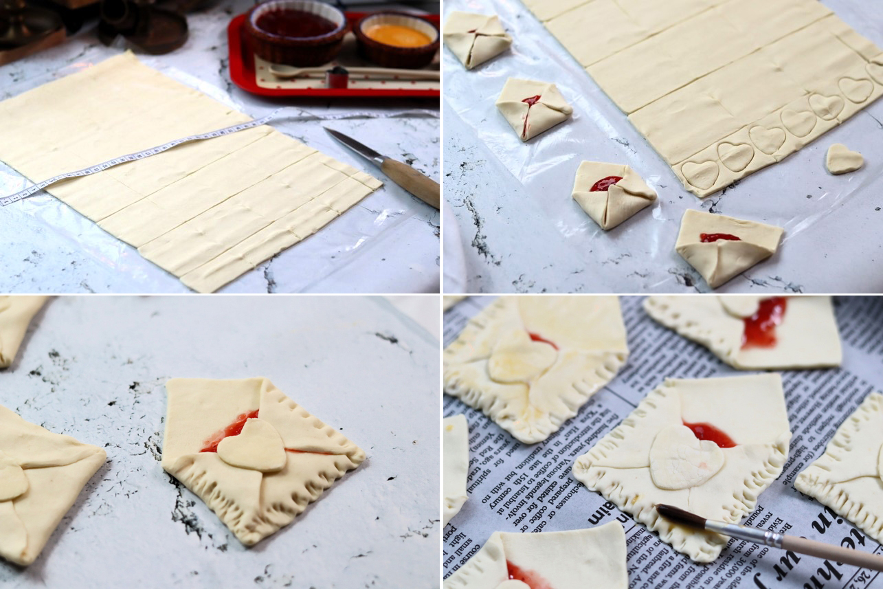 Pliculete din foitaj cu dulceata de capsuni